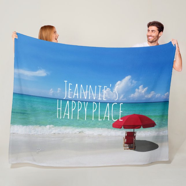 Couverture Polaire Plage tropicale Joyeux Endroit Votre Nom Parapluie (En situation)