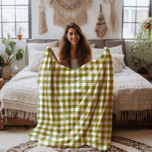 Couverture Polaire Plaid Buffle Vert Olive et Blanc de Ferme