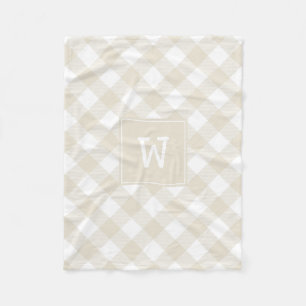 Couverture Polaire Plaid de ferme en diagonale beige et blanc avec mo