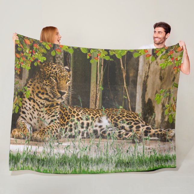 Couverture Polaire Plaid de laine Animal Chat Léopard (152 cm x 203 c (En situation)