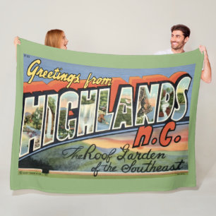 Couverture Polaire Plaid de laine Highlands NC Carte Postale Rétro