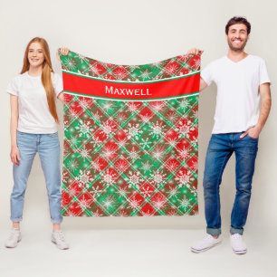 Couverture Polaire Plaid Et Snowflakes Noël Motif 2 Avec Nom