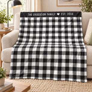 Couverture Polaire Plaid Familial Noir Blanc Buffalo Nom de Famille
