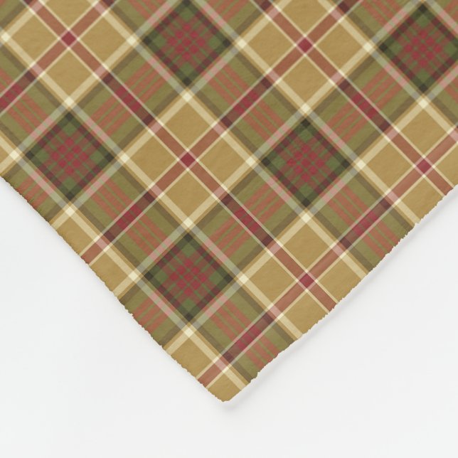 Couverture Polaire Plaid or, vert et rouge rustique (Coin)