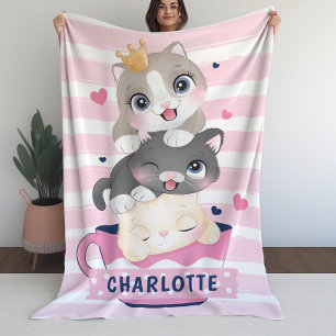 Couverture Polaire Plaid pour filles avec chats de dessin animé migno