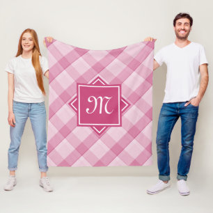 Couverture Polaire Plaid rose chic avec le monogramme diagonal