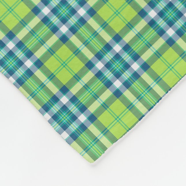 Couverture Polaire Plaid vert chaux, turquoise et bleu (Coin)