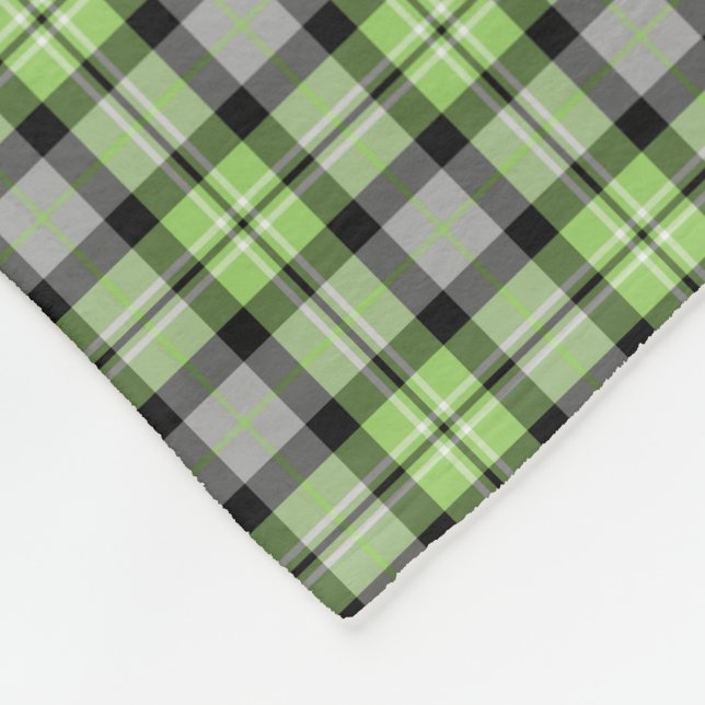 Couverture Polaire Plaid vert, gris, noir et blanc (Coin)