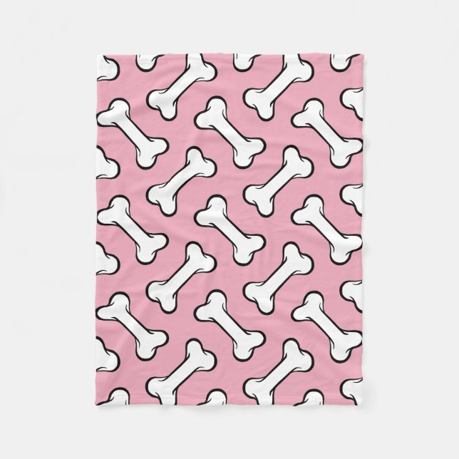 Couverture Polaire Plaisir Blanche Motif chien rose et blanc os (Devant)