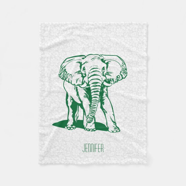 Couverture Polaire Plan de ligne d'éléphant vert Monogramme Chasseur  (Devant)