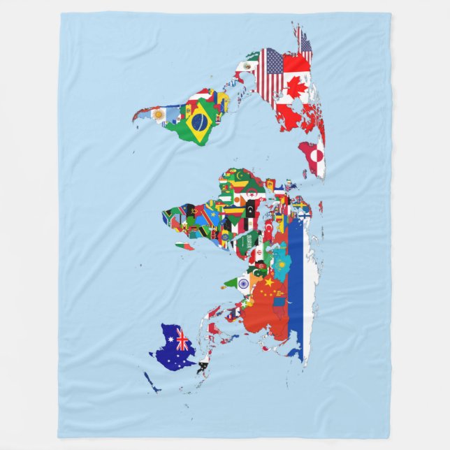 Couverture Polaire Plan du monde des drapeaux Blanche-polaire (Devant)