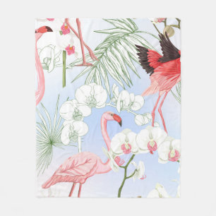 Couverture Polaire Plantes tropicaux et fleurs. Motif sans joint, ret