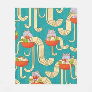 Couverture Polaire Plaques de nouilles et chats amusants. Nouilles av