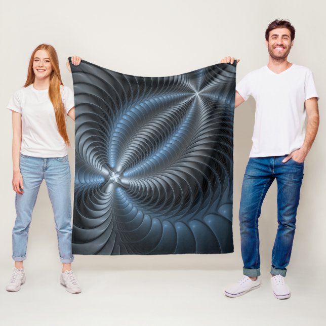 Couverture Polaire Plastique bleu gris 3D Fractal Art moderne Abstrai (En situation)