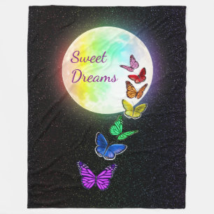 Couverture Polaire Pleine lune et papillons arc-en-ciel Sweet Dreams