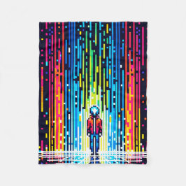 Couverture Polaire Pluie numérique Cyberpunk Pixel Art Futuriste