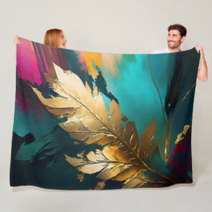 Couverture Polaire Plume Dorée – Élégance Abstraite Luxueuse