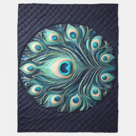 Couverture Polaire Plumes de paon Abstrait courbé bleu marine