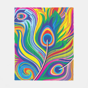 Couverture Polaire Plumes de paon Art abstrait