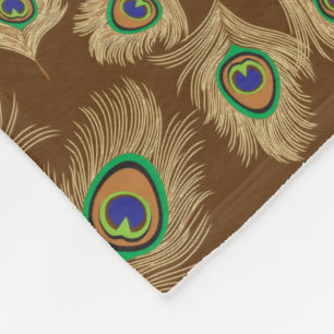 Couverture Polaire Plumes de paon beige au chocolat Brown