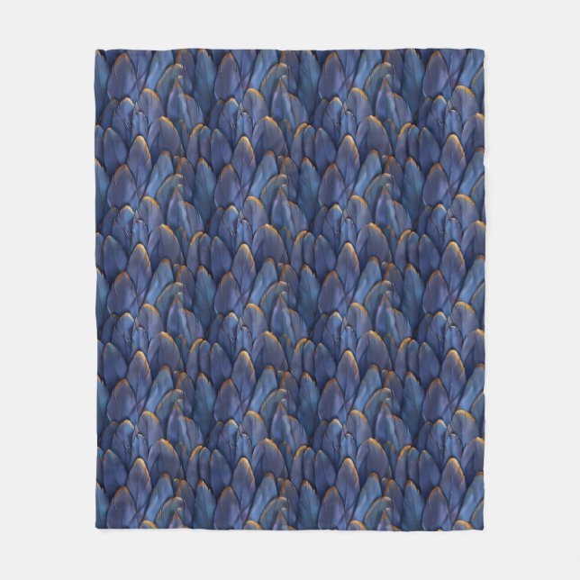 Couverture Polaire Plumes d'or bleu élégant (Devant)