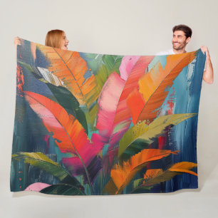 Couverture Polaire Plumes tropicales – Abstraction botanique vibrante