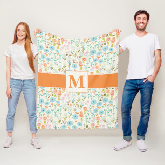 Couverture Polaire Plutôt Turquoise Bleu Orange Rose Motif Floral