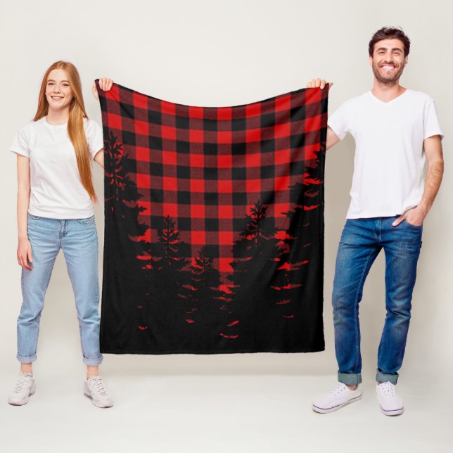 Couverture Polaire Pneumiers rouges noir de buffle plaid (En situation)