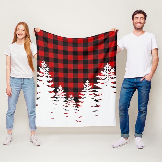 Couverture Polaire Pneumiers rouges noir de buffle plaid (En situation)