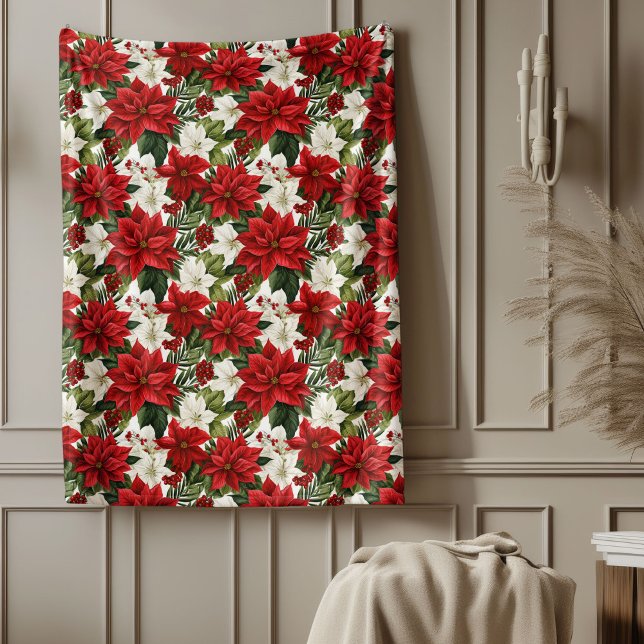 Couverture Polaire Poinsettia Pattern Blanket Festive Home Favorite (Poinsettia Pattern Blanket Festive Home Favorite)