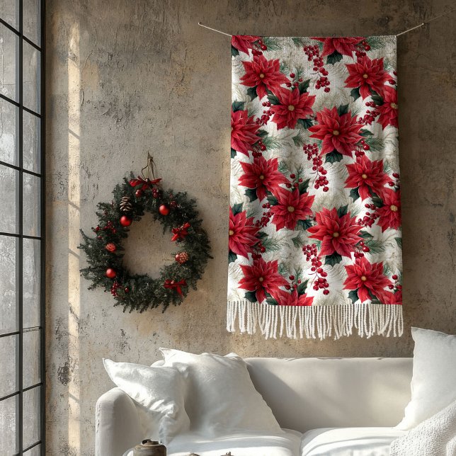 Couverture Polaire Poinsettia Throw Blanket Classic Yuletide Style (Poinsettia Throw Blanket Classic Yuletide Style)