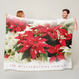 Couverture Polaire Poinsettias Festive Rouge Blanc Floral