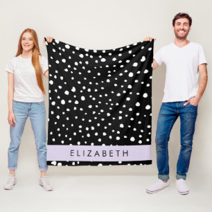Couverture Polaire Points dalmatiens, Spots, Noir et Blanc, Votre nom