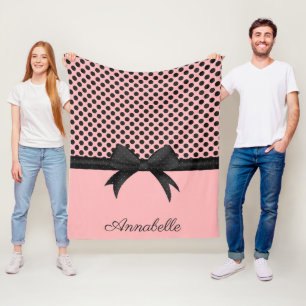 Couverture Polaire Points roses noirs et ruban