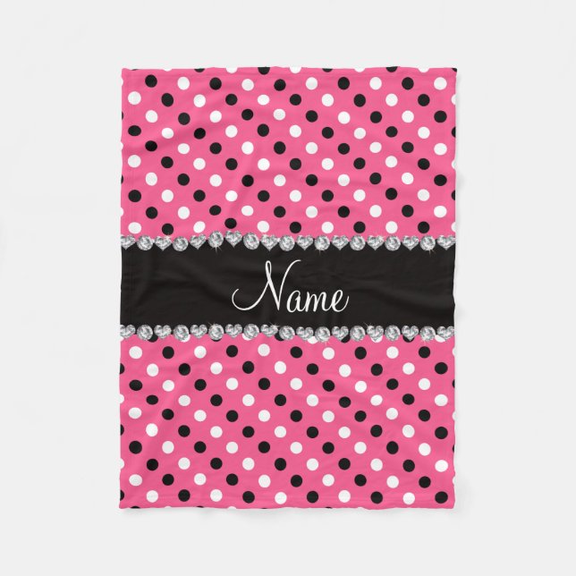 Couverture Polaire Pois blanc noir rose nommé personnalisé (Devant)