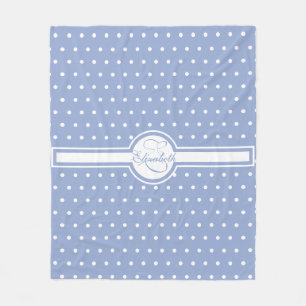 Couverture Polaire Pois blancs élégants sur Monogramme bleu