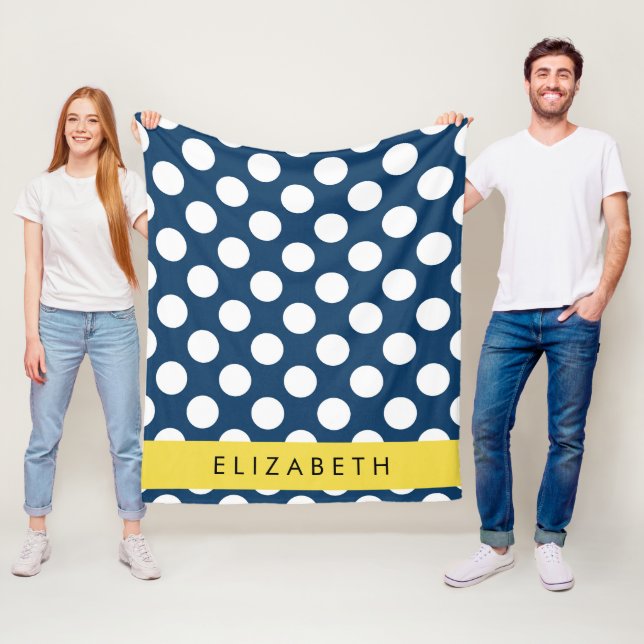Couverture Polaire Pois Bleus de la Marine, Motif Pot Polka, Votre No (En situation)