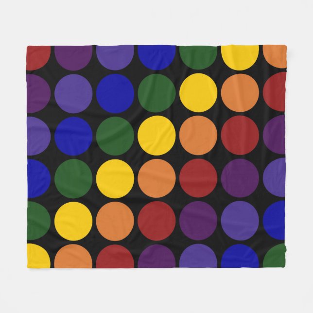 Couverture Polaire Pois d'arc-en-ciel sur le noir (Devant (Horizontal))