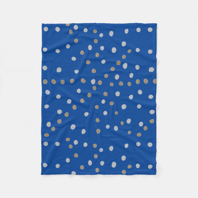 Couverture Polaire Pois d'argent et d'or sur bleu (Devant)
