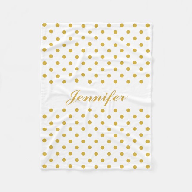Couverture Polaire Pois d'or sur le nom personnalisé blanc (Devant)