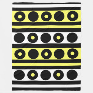 Couverture Polaire Pois et rayures noirs, jaunes et blancs