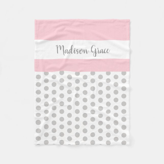 Couverture Polaire pois gris/blancs avec rose/blanc; personnalisé (Devant)