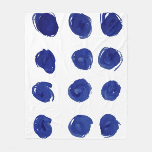 Couverture Polaire Pois Polka, aquarelle bleu indigo.