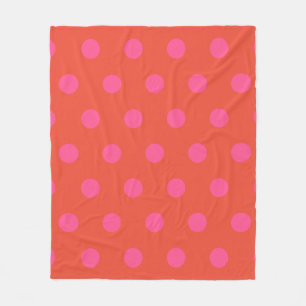 Couverture Polaire Pois rose et rouge orange monogrammé