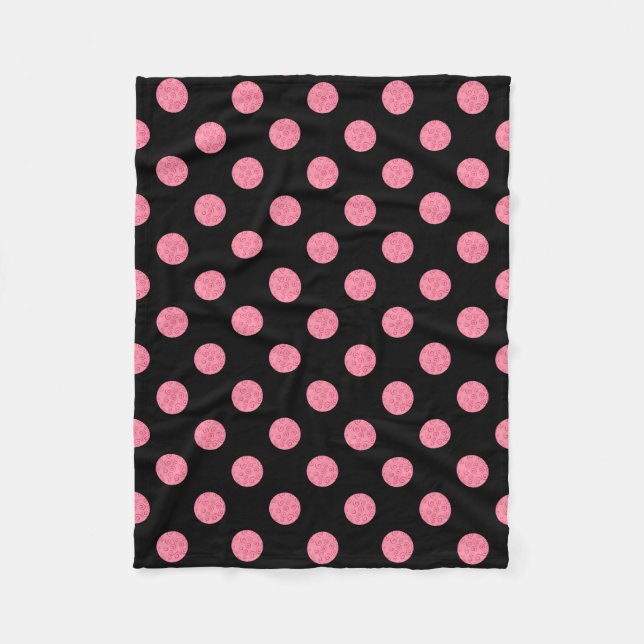Couverture Polaire pois roses tourbillonnant sur arrière - plan noir (Devant)