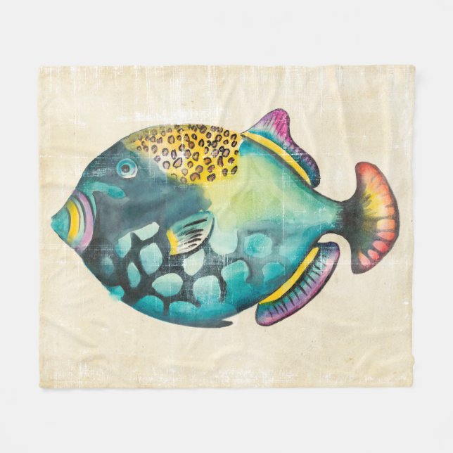 Couverture Polaire Poisson Aquarium bleu et violet (Devant (Horizontal))