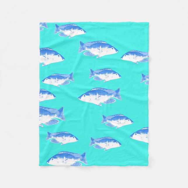 Couverture Polaire Poisson bleu turquoise (Devant)