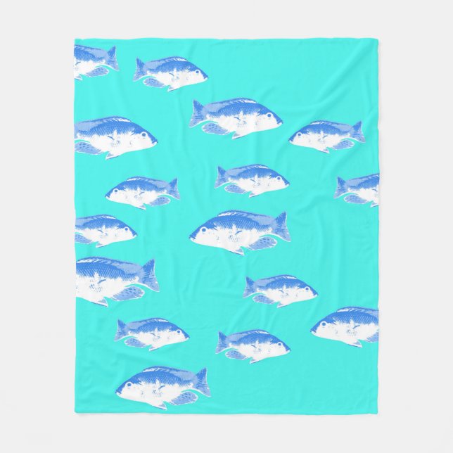 Couverture Polaire Poisson bleu turquoise (Devant)