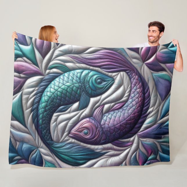 Couverture Polaire Poissons Plats Plats Violet Bleu gris (En situation)