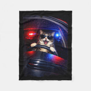 Couverture Polaire Policier drôle chat fou conduisant une voiture mèm